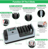YOORLEAY 5 in 1 Electric Knife Sharpener-3 Rotational Speed Adjustable Electric Knife Sharpeners, Suitable for Straight Blade Knives, Serrated Knives, Meat Cleaver Knives, Ceramic Knives&Scissors,Gray