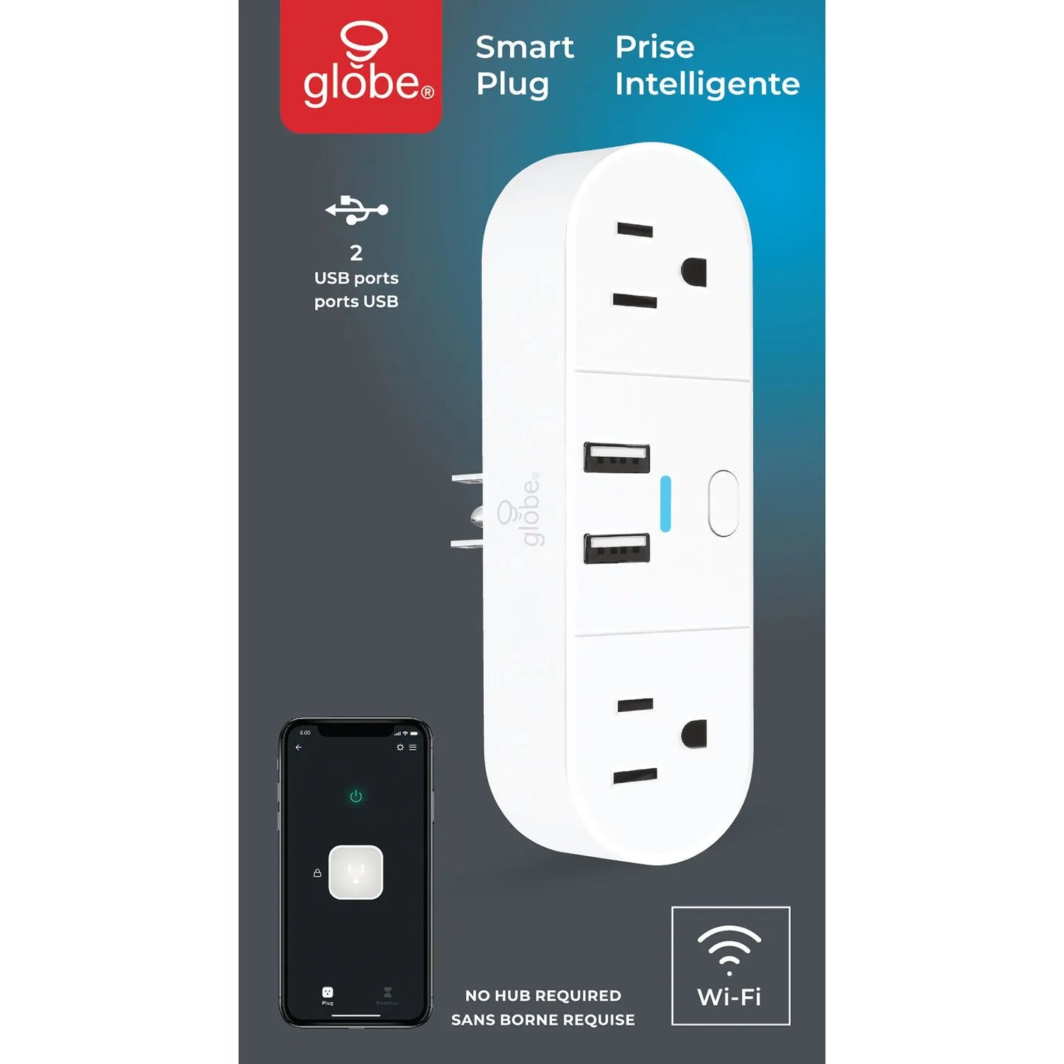 Globe Wi-fi Smart 2 Outlet Plug With USB Ports, 15 Amp, Non-independent Controlled