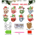 Christmas Diamond Painting Coasters for Drinks, 8 PCS Diamond Art Kits for Adults, DIY Santa Claus Craft Coaster with Holder for Christmas (Style 1)