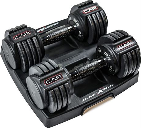 CAP Barbell Adjustable Dumbells Pair, 2.5-12.5lbs Selectable Weight w/ Tray