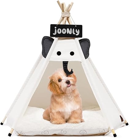 Pet Teepee Tent for Small Dogs & Cats, 24 Inch Portable Indoor Dog House with Thick Cushion, Cat Teepee Washable Tent Dog Teepee Bed Indoor (Elephant) T99