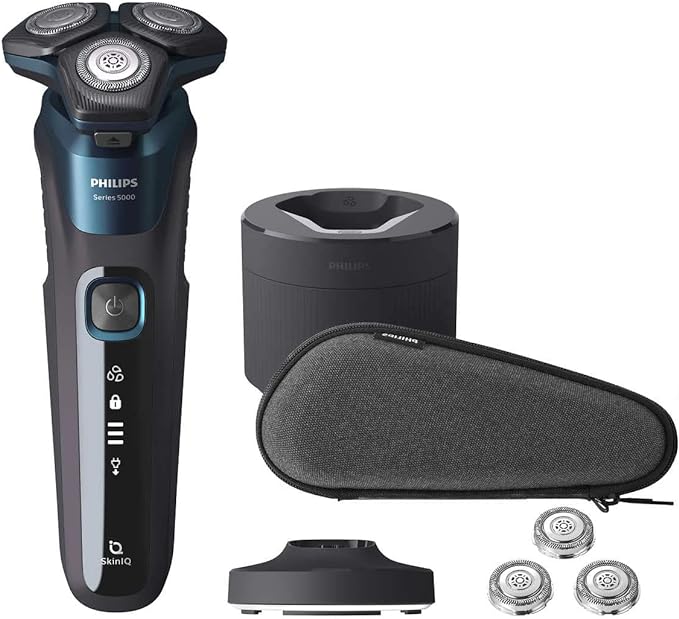 NEW, SEALED PHILIPS Series 5000 Wet & Dry Electric Shaver With Cable-Free Quick Clean Pod + Charging Stand + Travel Case + Replacement Heads, S5579/94