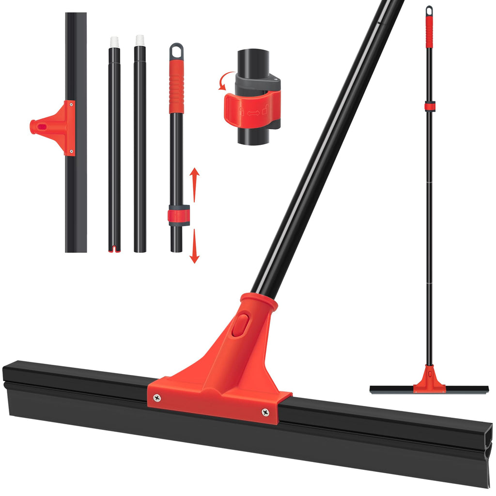 DALIPER Floor Squeegee with 18” Silicone Rubber Scraper Head and 58” Long Adjustable Handle, Heavy Duty Shower Squeegees for Concrete Floor, on Multi-Surface Tile Glass Pool Garage Cleaning