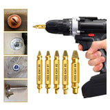 HSS 4341 Damaged Screw Extractor Set, 5-Piece Double-Ended Drill Bits for Stripped Screws and Bolts, 2-14mm Range, Gold Titanium