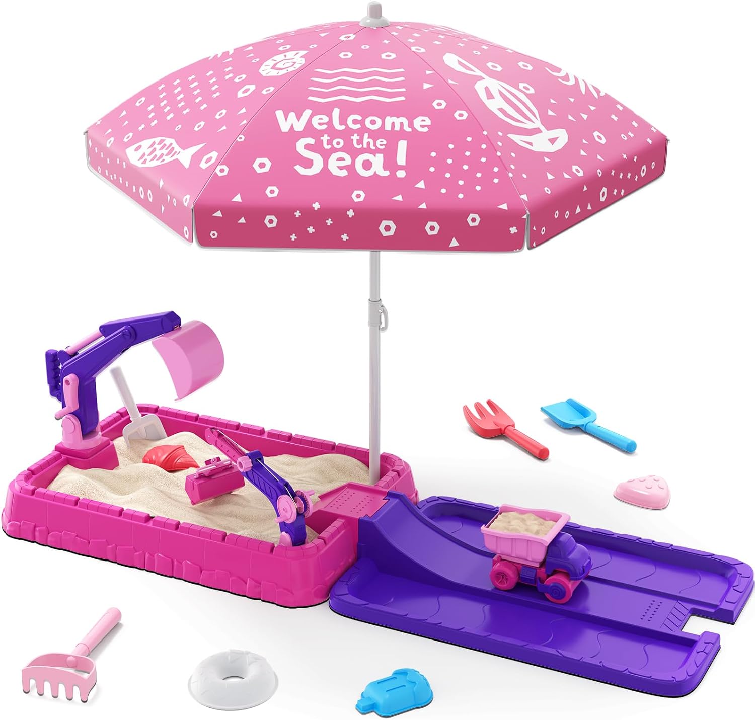 HYES Sandbox with Lid, Dirt Digger Excavator Sand Box with Cover