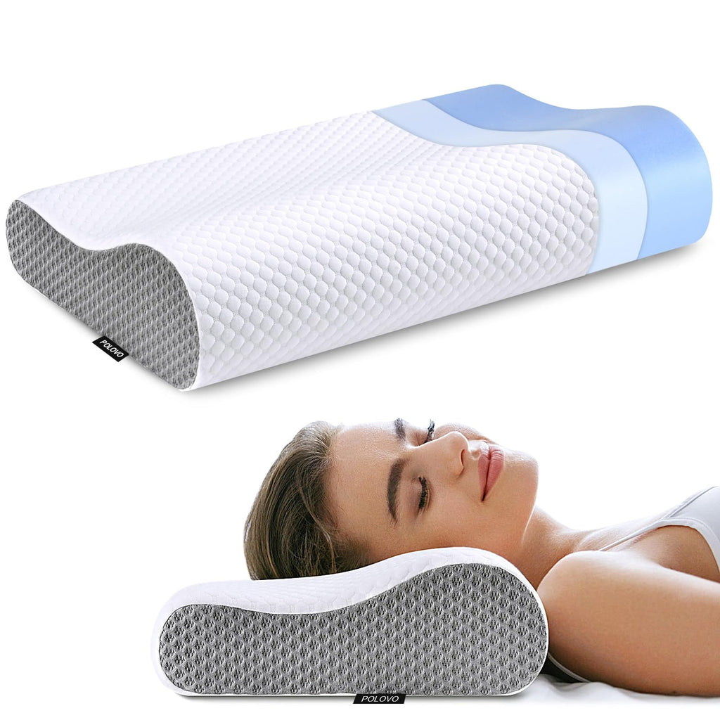 lxjnfac Memory Foam Pillows for Side, Back and Stomach Sleepers, Bed Pillow with Washable Cover and Breathable Mesh, Bed Pillow for Sleeping Standard Size (White&Grey)