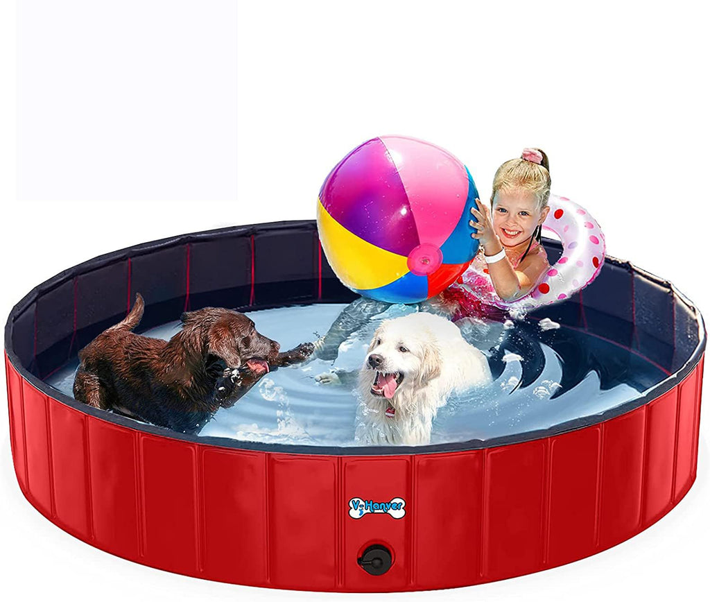 V-HANVER Foldable Dog Pool Collapsible Heavy Duty PVC Pet Pool Bath Tub for XLarge Dogs and Puppies, 63 X 12 inch