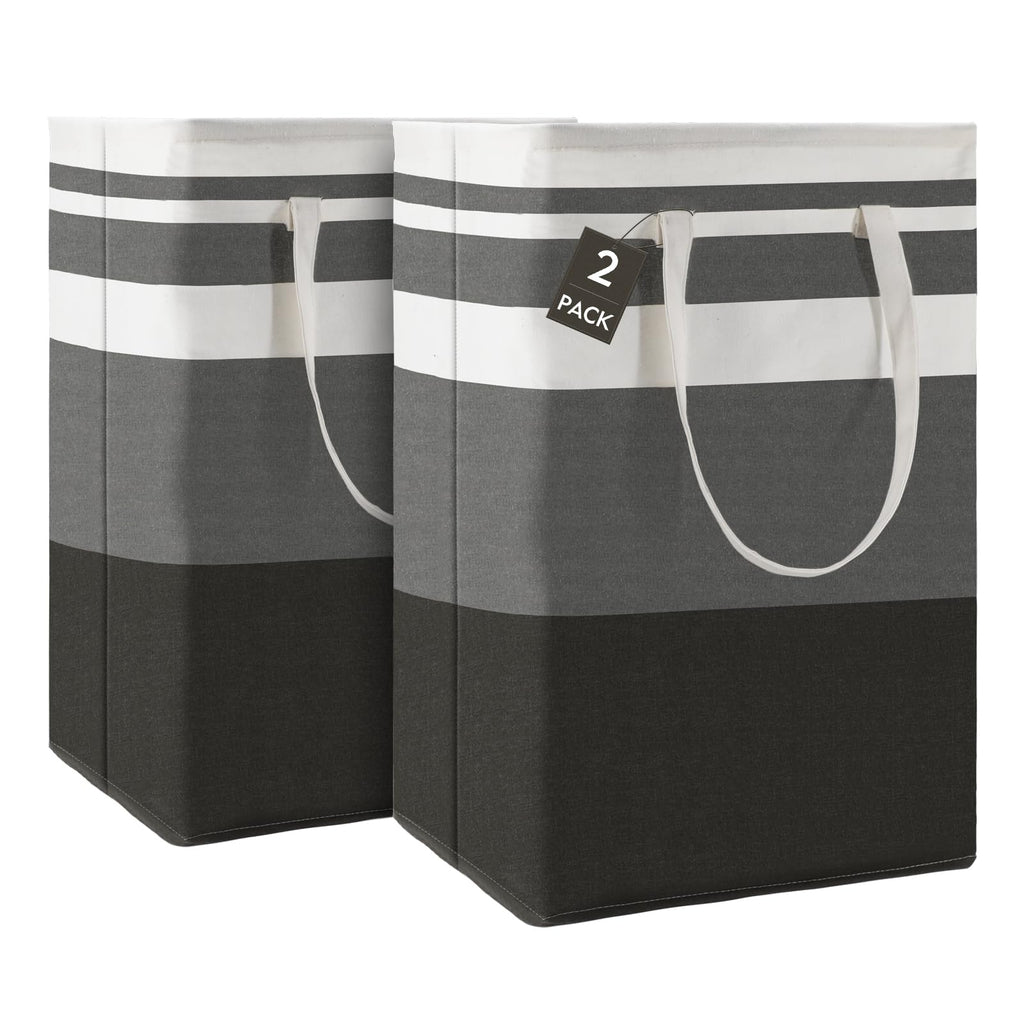 Maxsilan 120L 2-Pack Freestanding Laundry Basket with Extended Handle, Collapsible Large Cotton Clothes Hamper Storage Basket, Gradient Grey
