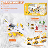 Car Toys Set with Transport Cargo Airplane Educational Construction Toys Trucks Set 23.6x23.4 Inch Play Mat, 6 trucks,1 Large Plane, 11 Road Signs, 1 User’s Manual T48