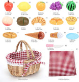 19 PCS Pretend Cutting Food Toys with Dessert and Fruit,Play Food Set with Picnic Basket and Mat,Play Kitchen Toys Playset for Children,Educational Toys T16