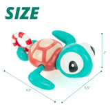 DUCKBOXX XX Pull-String Swimming Sea Friends Bath Toy, No Battery Mold-Free Anti-Rust Interactive Montessori Toy for Kids (Turtle with Swim Ring)