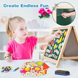 Wooden Tabletop Easel for Kid Toddler,Foldable Double Sided Kids Art Easel with Chalkboard Whiteboard with Magnetic Letter Numbers,Portable Desktop Drawing Board Education Toys T98