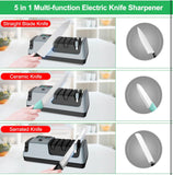 YOORLEAY 5 in 1 Electric Knife Sharpener-3 Rotational Speed Adjustable Electric Knife Sharpeners, Suitable for Straight Blade Knives, Serrated Knives, Meat Cleaver Knives, Ceramic Knives&Scissors,Gray