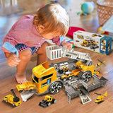 Toy Cars Construction Vehicles Set,Toys for 3 Years Old Boys,Transport Car Carrier Truck with Excavator,Dumper,Bulldozer,Helicopter etc T53