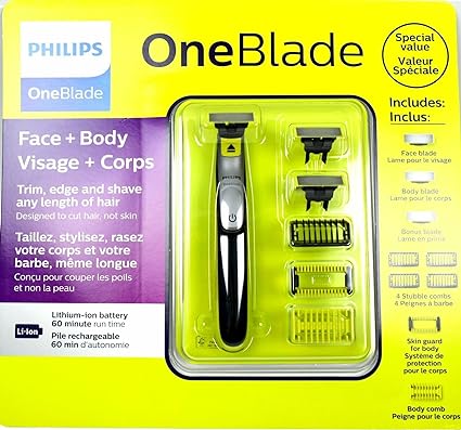 Philips Norelco OneBlade Face + Body Hybrid Electric Trimmer and Shaver (Value Bundle w/ 3 Blades, 4 Stubble Combs, Skin Guard, Body Comb) QP2630/60 BRAND NEW, SEALED
