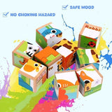 Wooden Puzzles for Kids, 6 in 1 Puzzle Animals 3D Cube Building Block Montessori Games Preschool Educational Toy