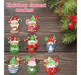 Christmas Diamond Painting Coasters for Drinks, 8 PCS Diamond Art Kits for Adults, DIY Santa Claus Craft Coaster with Holder for Christmas (Style 1)