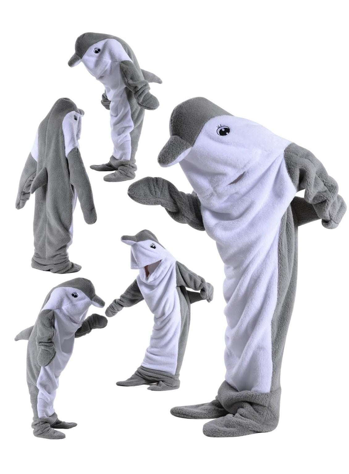 Dolphin Cartoon Sleeping Bag Wearable Blanket Grey Size 120