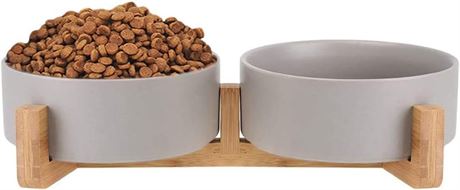 NEW, AOOTK Double Ceramic Non-Slip Dog/Cat Bowls with Wood Stand