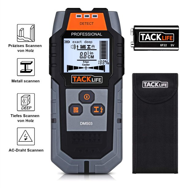 TACKLIFE Stud Finder, Wall Scanner 3 in 1 Metal, Wood Wall Detector - DMS03