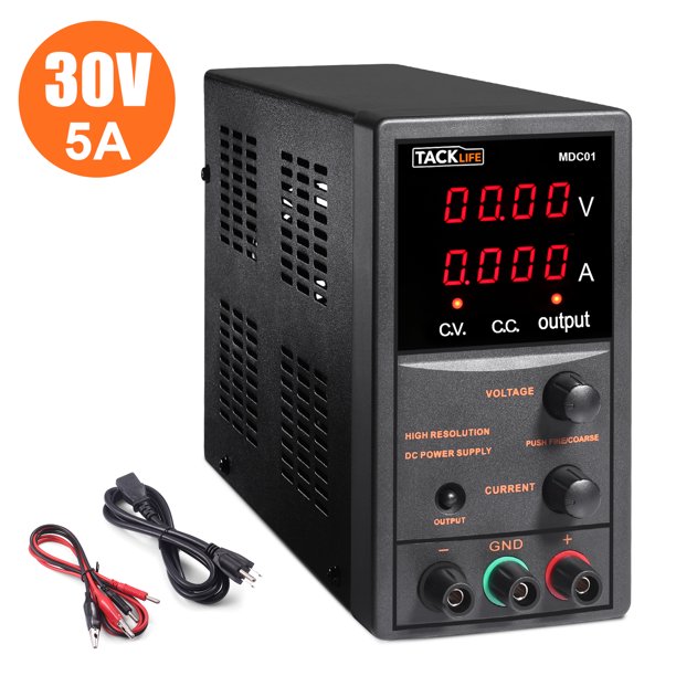TACKLIFE DC Power Supply Variable, 30V 5A with 4 Digits Display, Course and Fine Adjustments(00.01V, 0.001A)-MDC01