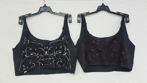 LOT OF 2 Rhonda Shear #9604 Lace Back Body Bra, Black White/ Black