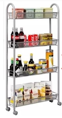 HOMFA TROLLEY WITH WHEEL 4 TIER MESH ROLLING CART SERVING STORAGE RACK FOR KITCHEN