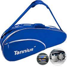 Blue, Tannius 3 Racket Tennis Bag, with Shoe & Phone Compartment and Protective Pad, Super Roomy and Lightweight Racquet Bag for Tennis, Badminton