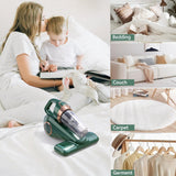 Dibea Handheld Bed Vacuum Cleaner, Mattress Vacuum Cleaner with 15KPa Suction, Washable HEPA Filter for Deep Clean Fur, Hair, Dust on Sofa, Couch, Carpet and Other Fabric, Green