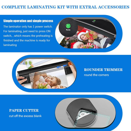 Laminator 9-inch Thermal Laminator with Laminating Sheets 10pcs, with Paper Cutter and Corner Rounder,with 2-Min Faster Preheat,Mini Personal Lamination Machine withr for Teacher Home