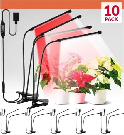 VIHOSE 10 PACK ClipOn 6000K White LED Full Spectrum Plant Grow Light 2 HEAD