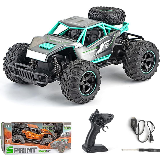SPRINT 1:14 Remote Control Car, 4X4 Off-Road RC Monster Truck for Kids, 30km/h High Speed RC Truck with Colorful LED Light, Gifts for Boy Age 6-12 or Adults (Green)