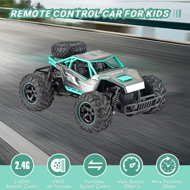 SPRINT 1:14 Remote Control Car, 4X4 Off-Road RC Monster Truck for Kids, 30km/h High Speed RC Truck with Colorful LED Light, Gifts for Boy Age 6-12 or Adults (Green)