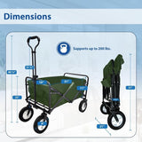 Collapsible Folding Outdoor Utility Wagon, Beach Wagon Cart with All Terrain Wheels & Drink Holders, Portable Sports Wagon for Camping, Shopping, Garden and Beach GREEN