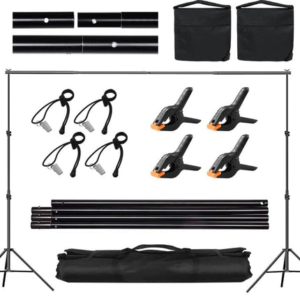 Backdrop Stand for Parties, 6.5x10ft Photo Background Support Banner Stand with 4 Spring Clamps, 2 Sandbag, 4 Backdrop Holder Clip for Parties, Baby Shower, Birthday