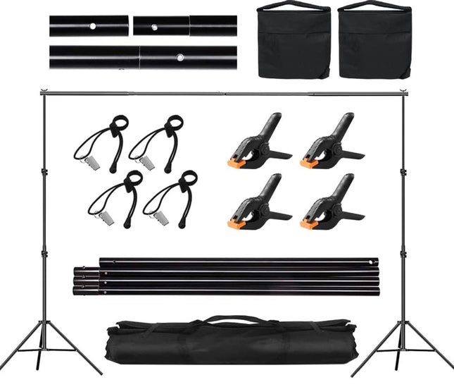Backdrop Stand for Parties, 6.5x10ft Photo Background Support Banner Stand with 4 Spring Clamps, 2 Sandbag, 4 Backdrop Holder Clip for Parties, Baby Shower, Birthday