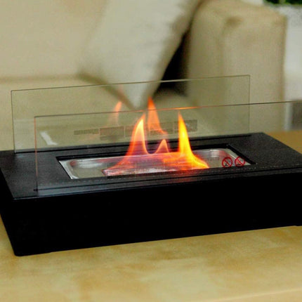 WJC Shop Fire Desire's Cubic bio Ethanol Fireplace, Table Top, Tempered Glass, Indoor Outdoor, Indoor/Outdoor Portable Smokeless Firepit, Black