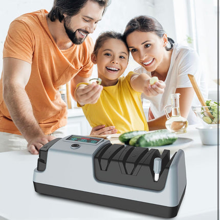 YOORLEAY 5 in 1 Electric Knife Sharpener-3 Rotational Speed Adjustable Electric Knife Sharpeners, Suitable for Straight Blade Knives, Serrated Knives, Meat Cleaver Knives, Ceramic Knives&Scissors,Gray