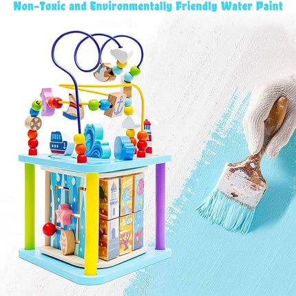 Eapura 4 in 1 Multifunctional Wooden Activity Cube for Kids|Children Educational Games Baby Activity Cube Multiplication Maze Abacus Puzzle for Baby Gift