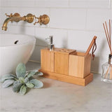 CIRCOA Bamboo Caddy Timber Soap Dispenser Toothbrush Holder Set