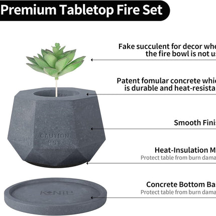 KANTE Concrete Tabletop Fire Bowl Pit with 6" Dark Gray Base