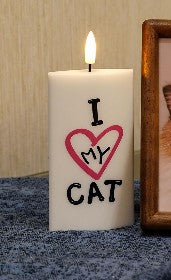 Rhytsing 1PC , 5 Inches Flat LED Memorial Candles for Loss of Cat Real Wax Sympathy Lights with Timer Function, Pet Memorial Gifts with Single-Sided Printed Design