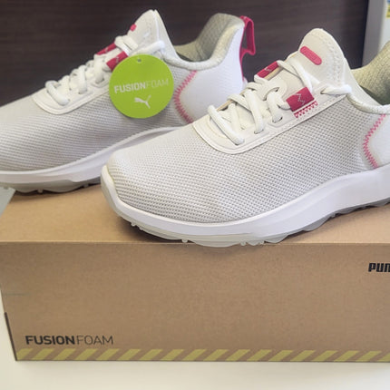 PUMA Golf Unisex-Child Fusion Crush Sport Jr Sneaker, Puma White-Garnet Rose,  Big Kid