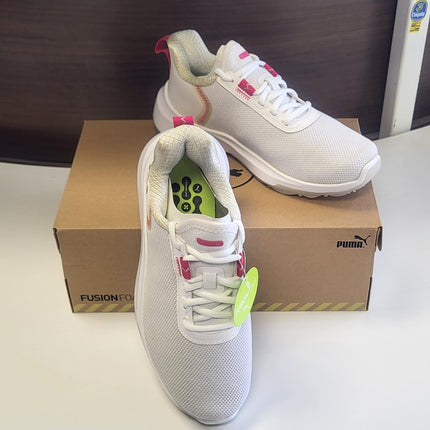 PUMA Golf Unisex-Child Fusion Crush Sport Jr Sneaker, Puma White-Garnet Rose,  Big Kid