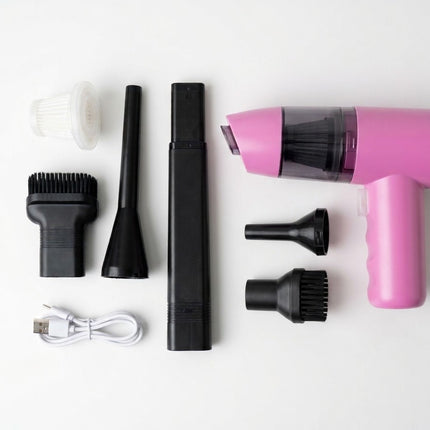Multi-functional Portable Rechargeable Mini Handheld Vacuum, PINK with 2 in 1 Suction Nozzle for Home, Office and Car Cleaning