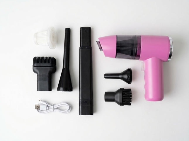 Multi-functional Portable Rechargeable Mini Handheld Vacuum, PINK with 2 in 1 Suction Nozzle for Home, Office and Car Cleaning