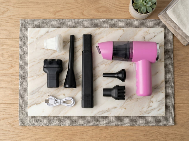 Multi-functional Portable Rechargeable Mini Handheld Vacuum, PINK with 2 in 1 Suction Nozzle for Home, Office and Car Cleaning