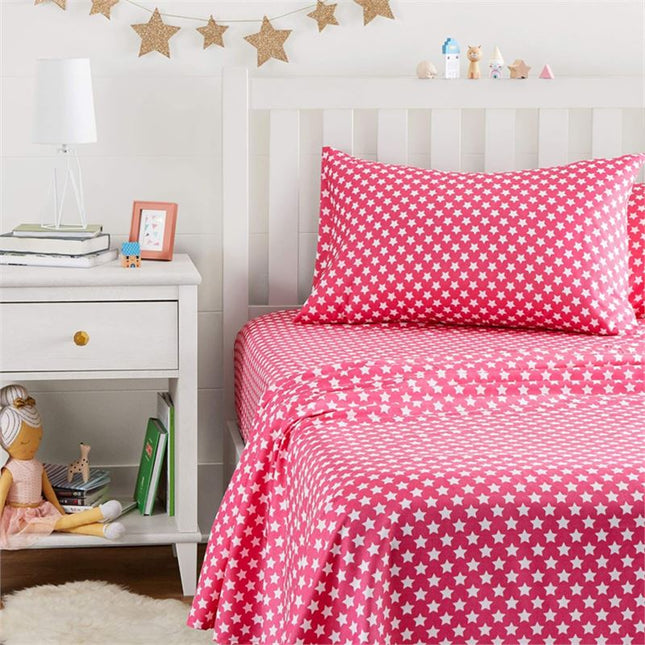Amazon Basics Soft Microfiber Sheet Set with Elastic Pockets - Twin, Pink Stars F4N2