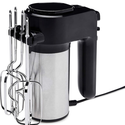 Amazon Basics 6-Speed Electric Hand Mixer with Dough Hooks, Beaters and Turbo Button, Black&Stainless steel