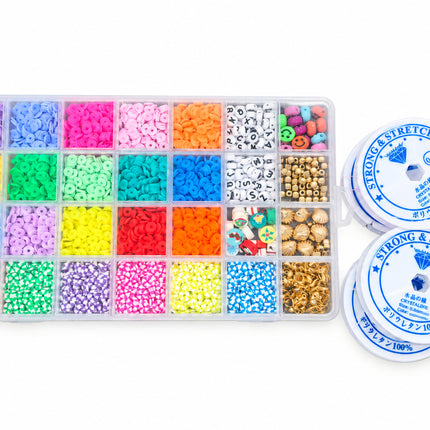 4500 PCS Clay Beads for Bracelets Making, 6mm 21 Colors Flat Round Polymer Clay Spacer Beads Jewelry Making Set with Pendant Charms Kit for DIY Jewelry Making
